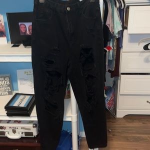 black ripped mom jeans